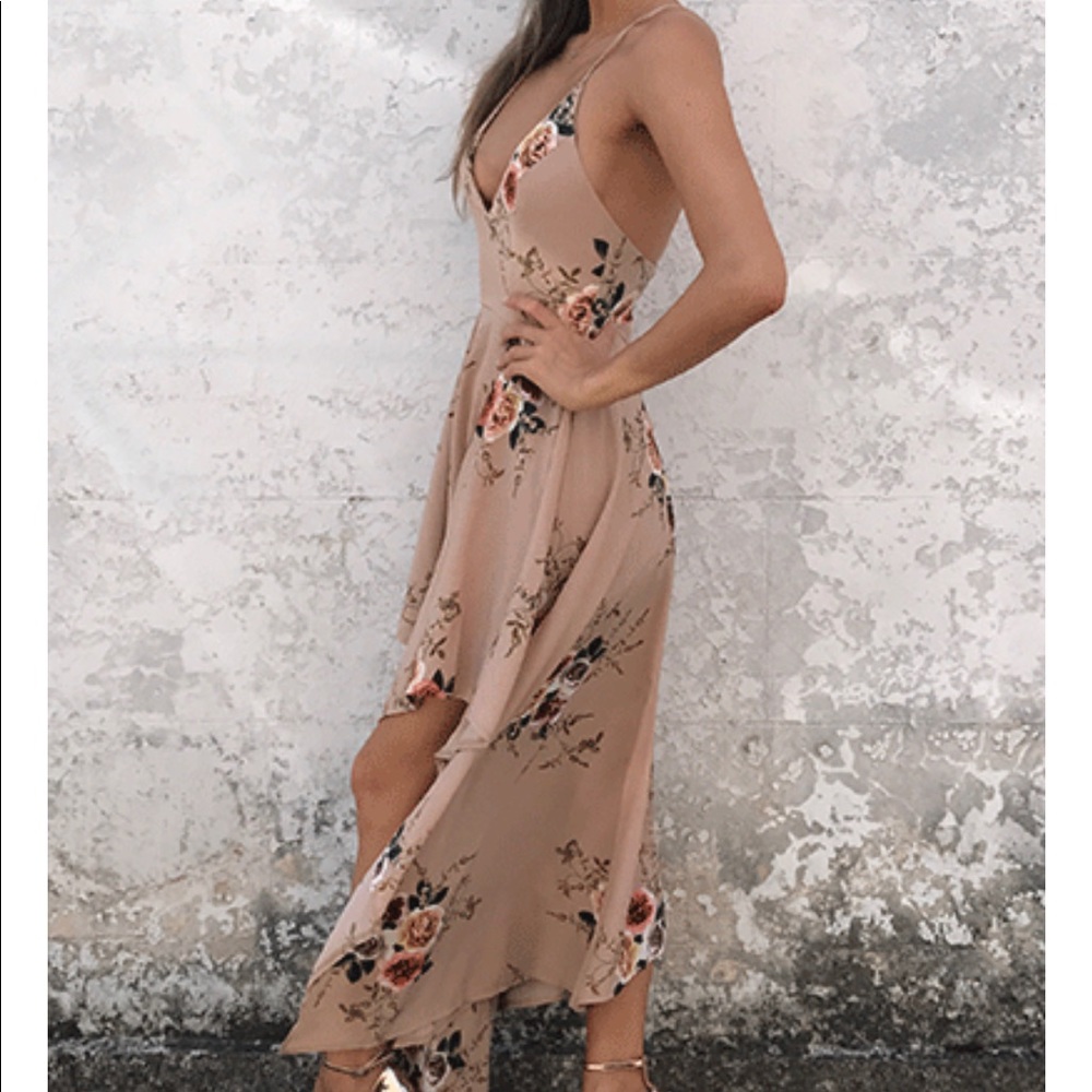 Floral Print Asymmetrical Sleeveless Maxi Dress - Picture 2 of 7